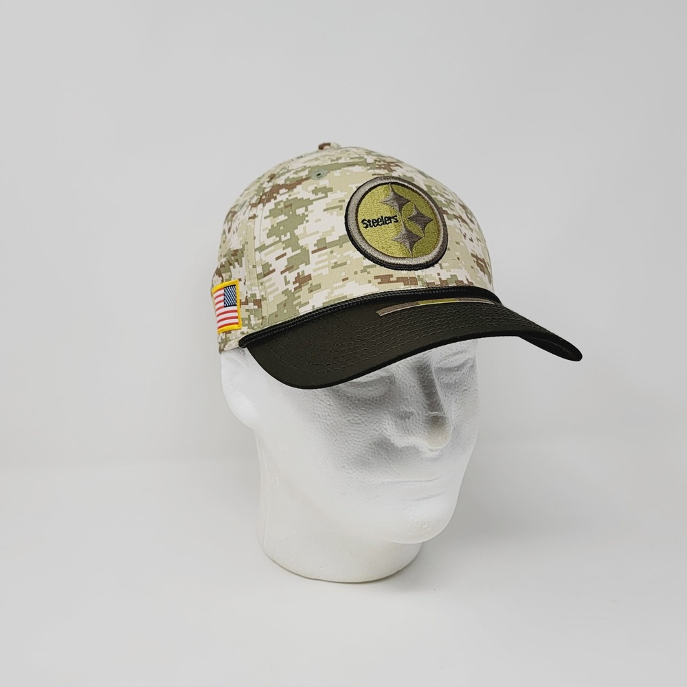 New Era 39THIRTY Salute to Service Steelers Hat Mens M/L Camo Olive Green Cap